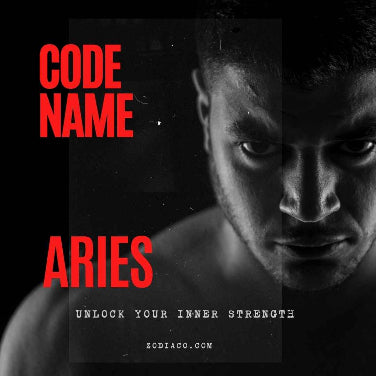 An eBook cover about Aries, featuring the title "Code Name: Aries." The cover includes images of the Aries symbol and a dynamic, fiery design reflecting the sign's energetic nature. The eBook promises to explore topics such as love, relationships, career, lucky days, and numbers, offering a comprehensive guide to understanding and maximizing the strengths of those under these sign.