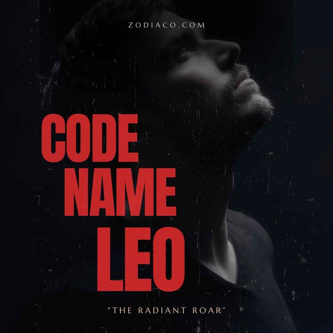 "eBook cover for 'The Code Name Leo', dedicated to the Leo zodiac sign, featuring a majestic lion that symbolises Leo's regal and courageous nature. The background is a vibrant display of golden and fiery hues, mirroring the sign's warmth and charisma. The design is complemented by bold and dramatic typography, capturing the essence of Leo's commanding and radiant personality."
