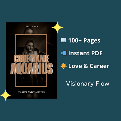 "Infographic showing key features of the Aquarius Zodiac eBook: 100+ pages, instant PDF download, and astrology guidance. Digital astrology eBook for Aquarius."
