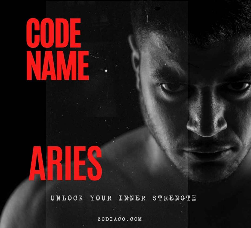 Black and white portrait of a man with text 'Code Name Aries' and website URL on a dark background