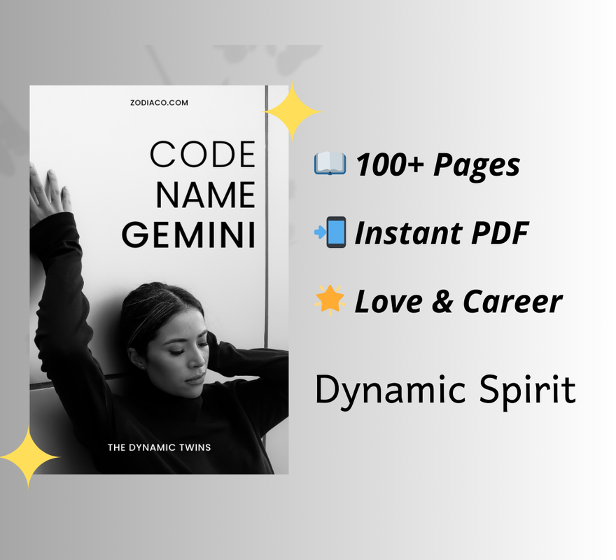 "Book cover showing key features of the Gemini Zodiac eBook: 100+ pages, instant PDF download, and astrology guidance. Digital astrology eBook for Gemini."
