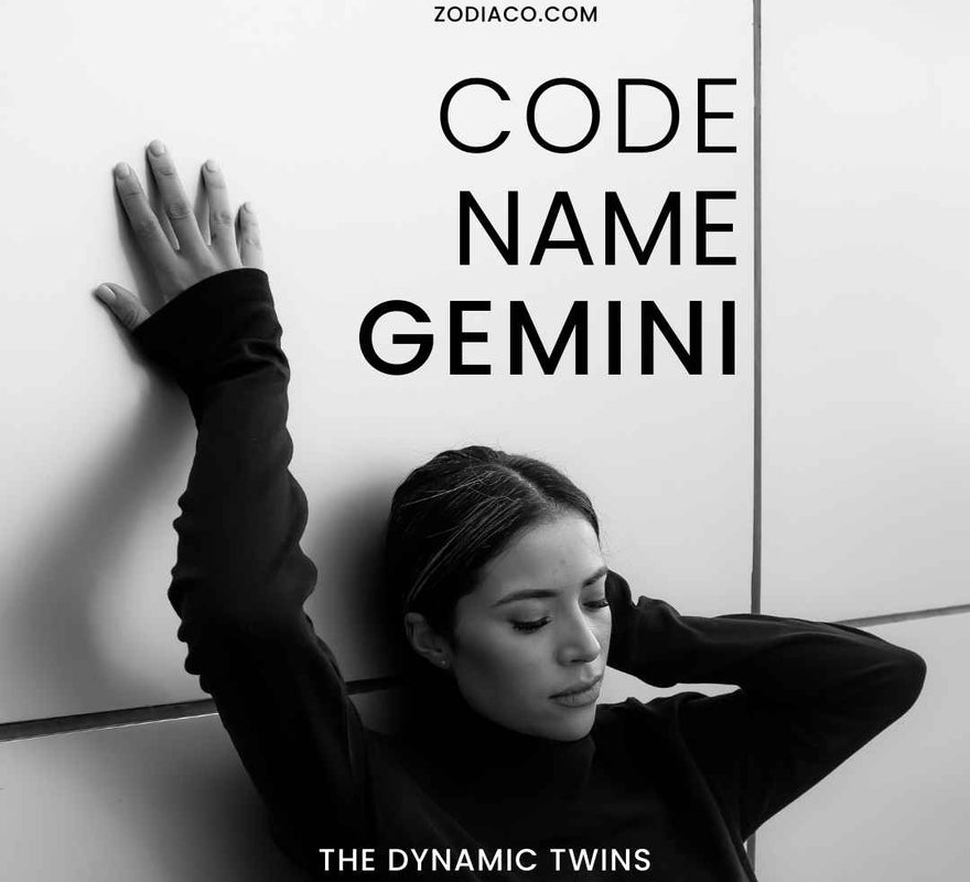 "eBook cover titled 'Code Name: Gemini', showcasing an artistic representation of twin figures to symbolise Gemini's dual personality. The design blends vibrant and contrasting colours, reflecting the versatility and dynamic nature of the sign. The background is a mix of playful and abstract elements, all tied together with stylish and expressive typography."
