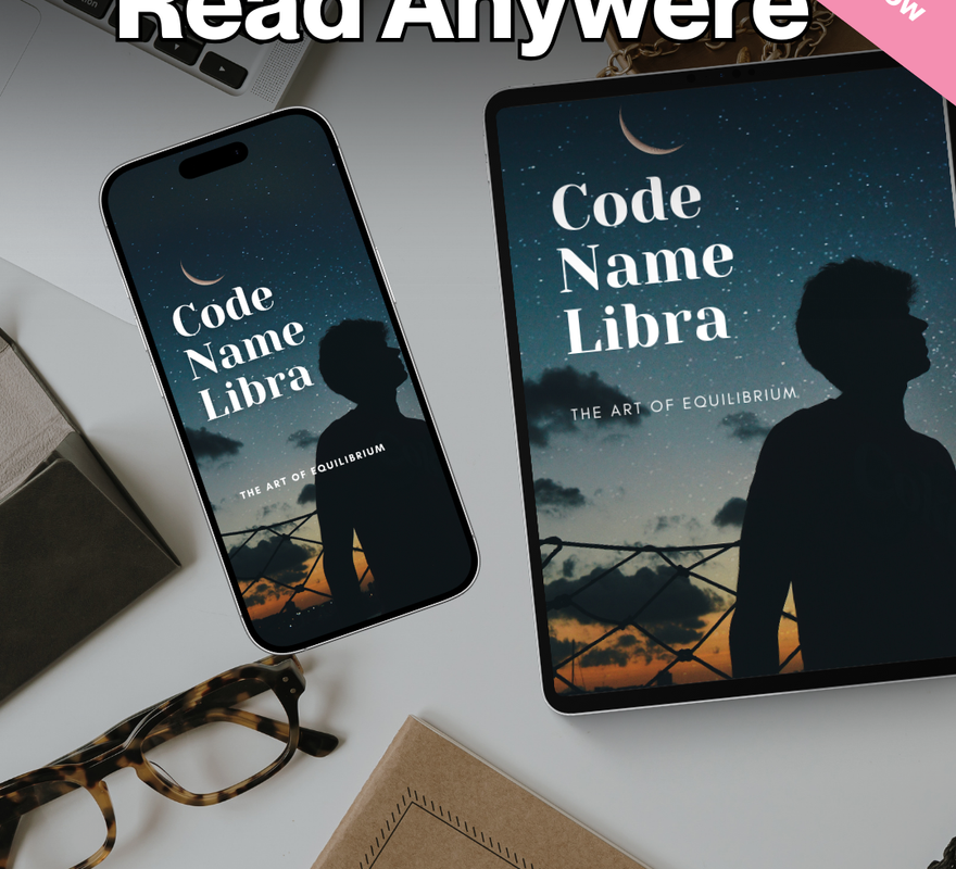 "Tablet and phone displaying the Libra Zodiac eBook in a flat lay with notebook and coffee, symbolizing daily astrology practice. Digital astrology eBook for Libra."