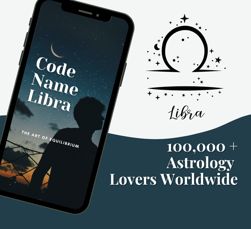 Phone displaying 'Code Name Libra' app with Libra zodiac symbol and text about astrology lovers worldwide.