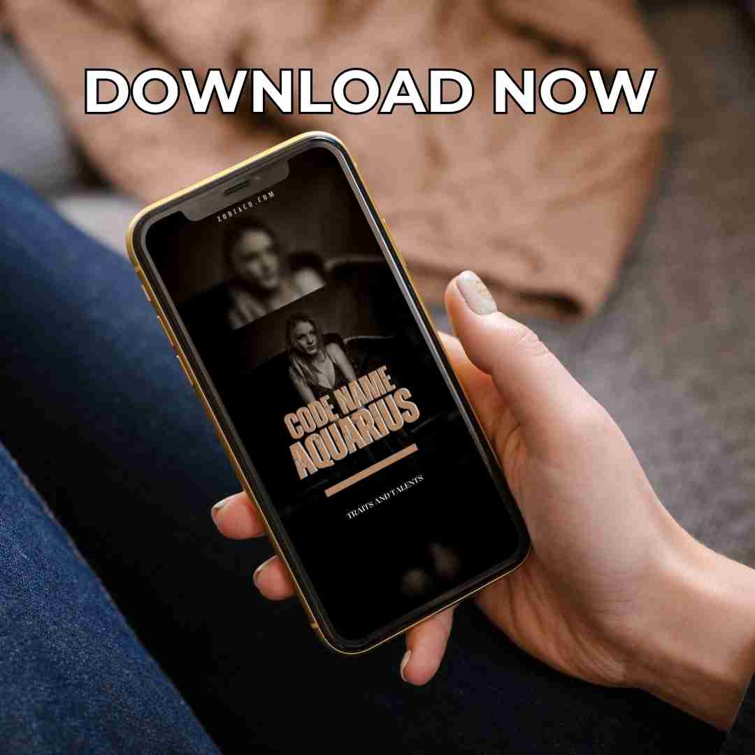 An image of a smartphone displaying the cover of an Aquarius ebook. The cover is vibrant and detailed, and the caption below indicates the book is available for immediate download.