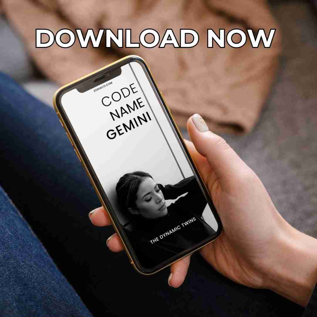 An image of a smartphone displaying the cover of an Gemini ebook. The cover is vibrant and detailed, and the caption below indicates the book is available for immediate download.