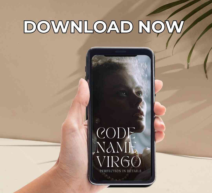 An image of a smartphone displaying the cover of an Virgo ebook. The cover is vibrant and detailed, and the caption below indicates the book is available for immediate download.
