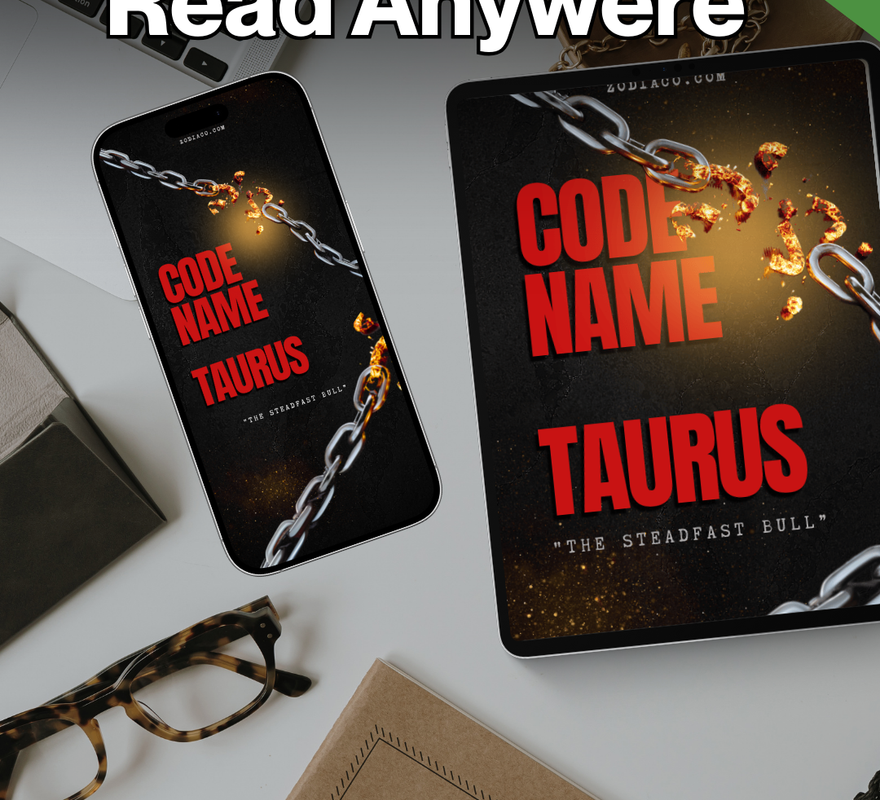 "Tablet and phone displaying the Taurus  Zodiac eBook in a flat lay with notebook and coffee, symbolizing daily astrology practice. Digital astrology eBook for Taurus."